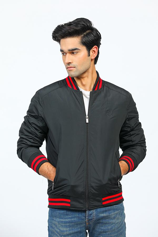 Bomber Jacket with Contrast Sleeve Bands